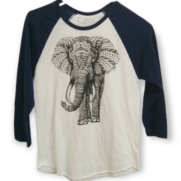 RIOT SOCIETY Elephant Raglan Graphic T-Shirt Women's Small Black Pen Navy *READ* - Picture 1 of 10
